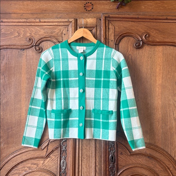 Cynthia Rowley Sweaters - Cynthia Rowley Plaid Button Up Cardigan Green and White Long Sleeve